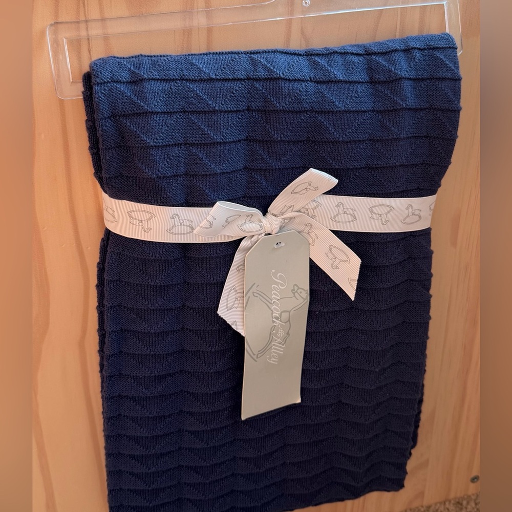 Peacock Alley Navy Textured Wave 100% Cotton Baby Blanket